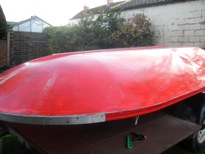 The inverted hull showing the two halves part way through joining.